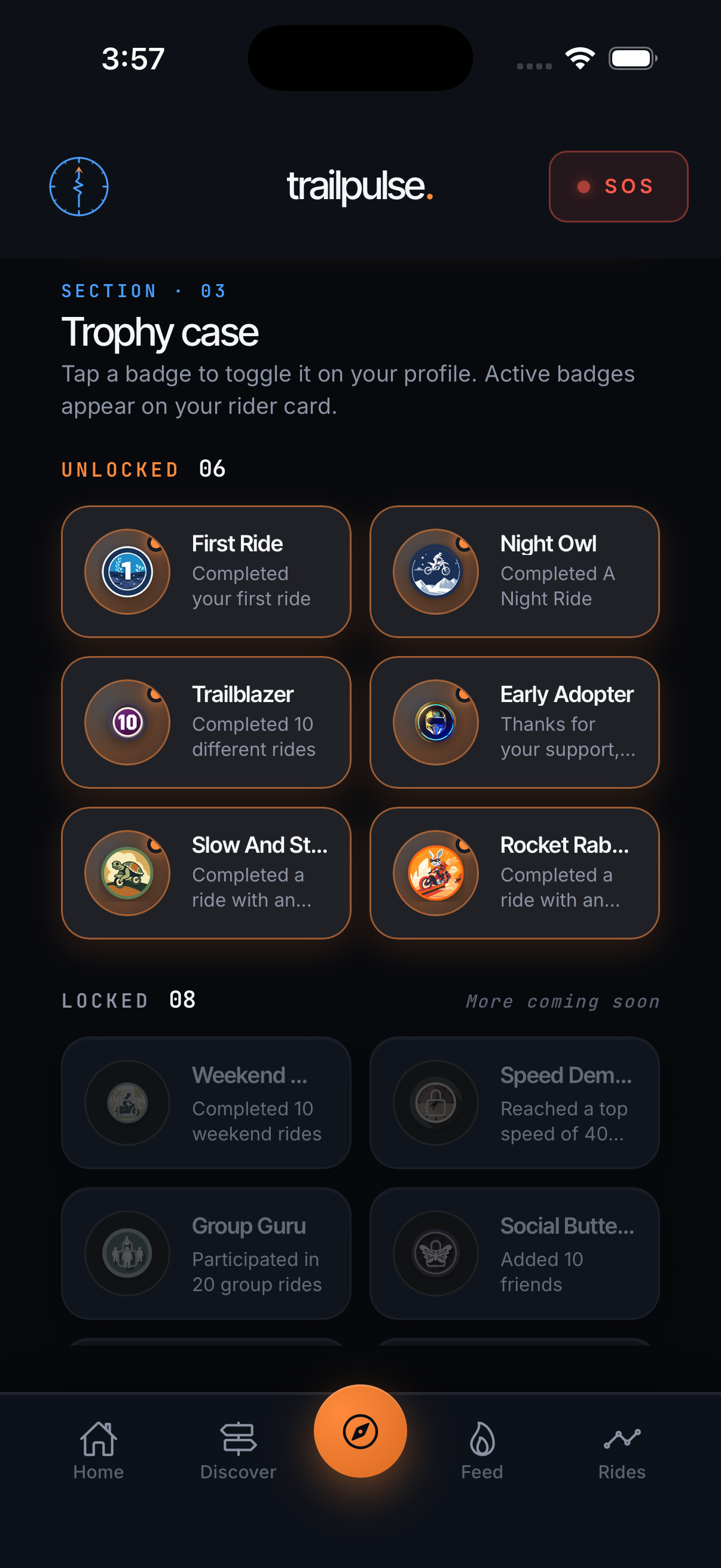Trailpulse badges screen