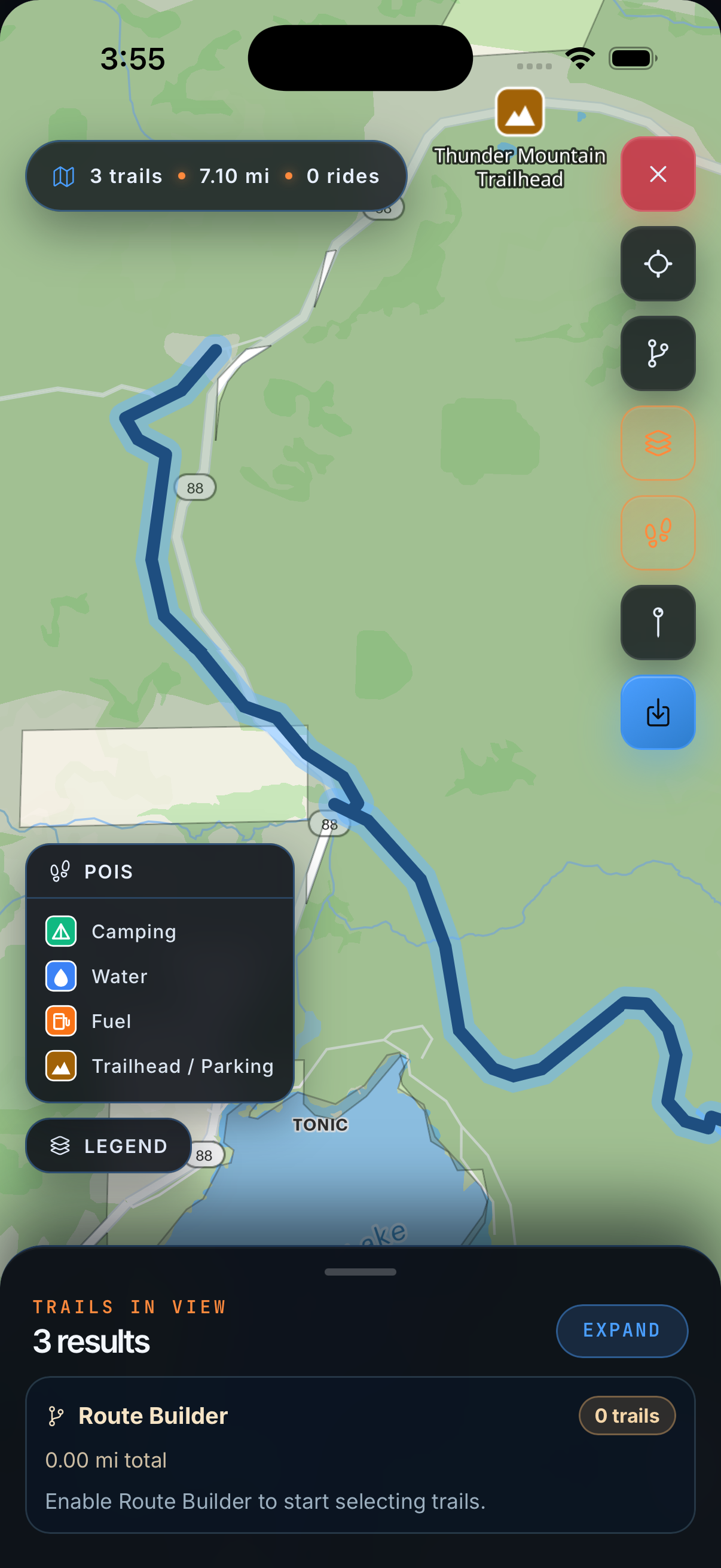 Trailpulse map screen
